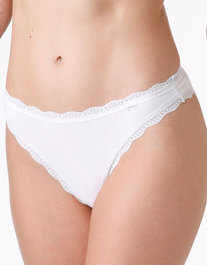 Brasiliano lovely in cotone elasticizzato e pizzo, bianco,  Brasiliano lovely in cotone elasticizzato e pizzo, bianco, , LOVABLE