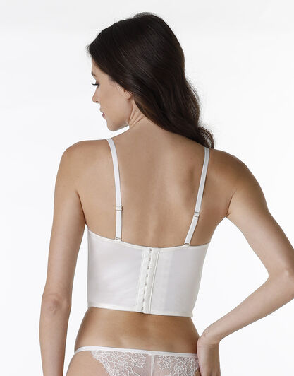 Corpetto imbottito con ferretto Chic Lace in microfibra lucida e pizzo, bianco perlato, , LOVABLE