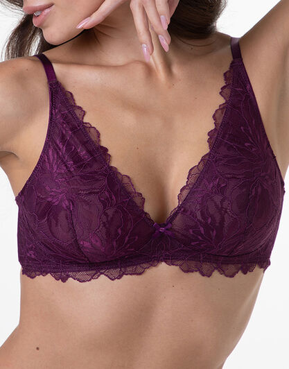 Reggiseno Vela senza Ferretto Graceful Lace in pizzo e tulle, vinaccia,  Reggiseno Vela senza Ferretto Graceful Lace in pizzo e tulle, vinaccia, , LOVABLE