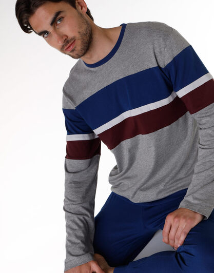 Pigiama lungo uomo in jersey di cotone, grigio melange scuro, , LOVABLE