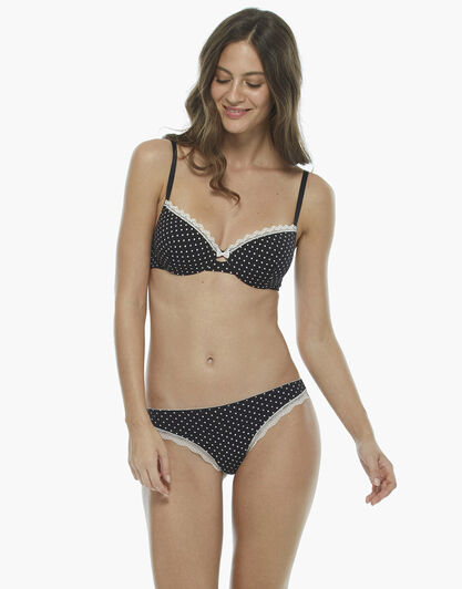 Brasiliano stampa pois in cotone elasticizzato con balzina di pizzo nella sgambatura , , LOVABLE