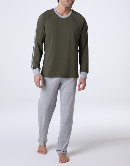 Pigiama Lungo Girocollo in Jersey, verde oliva,  Pigiama Lungo Girocollo in Jersey, verde oliva, , LOVABLE