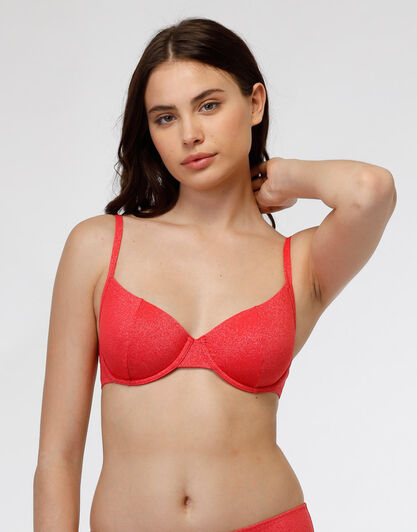Costume reggiseno con ferretto in microfibra Plain Lurex, corallo, , LOVABLE