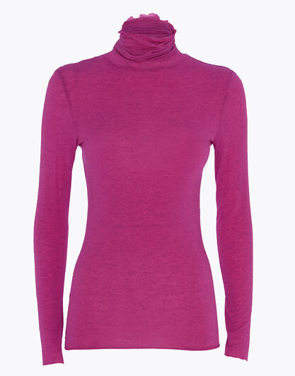 Maglia a collo alto e manica lunga in modal e cashmere, rosa sorbetto, , LOVABLE