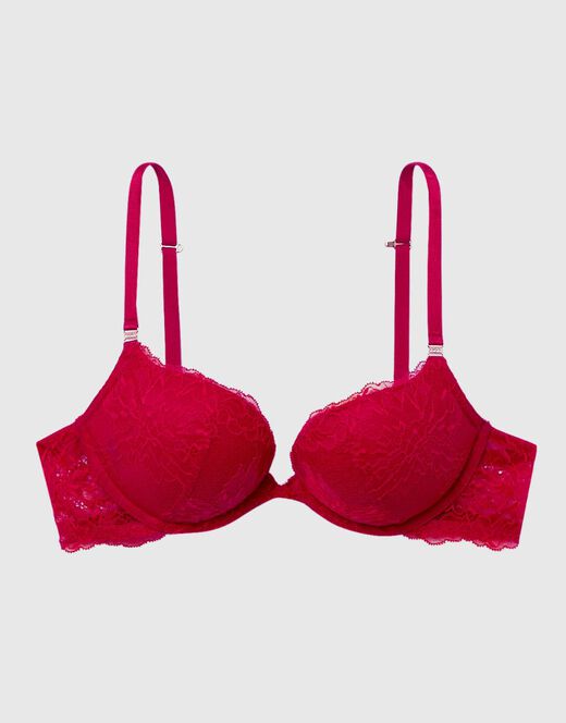 La senza – Reggiseno con ferretto super push up in pizzo e tulle, rosso