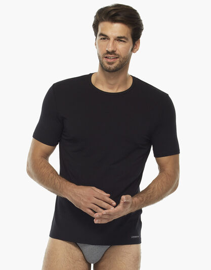 Maglia manica corta girocollo nero, in cotone modal , , LOVABLE