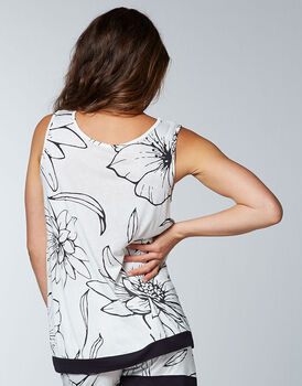 Smanicato del pigiama 100% modal, bianco con stampa a fiori, , LOVABLE