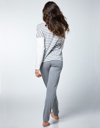 Pigiama in cotone e tela di viscosa, righe grigio melange, , LOVABLE