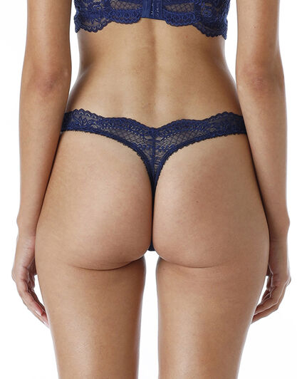 La Senza - Perizoma sgambatura alta Lux Lace in pizzo, blu scuro, , LOVABLE