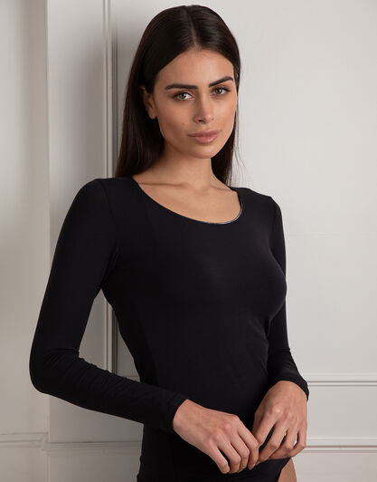 Maglia Manica Lunga Scollo Ampio Micromodal, nero, , LOVABLE