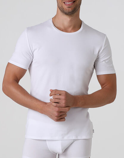 T-shirt girocollo Supima Premium Cotton in cotone elasticizzato, bianca, , LOVABLE