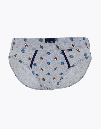 Slip uomo in cotone elasticizzato, grigio con stampa rugby, , LOVABLE