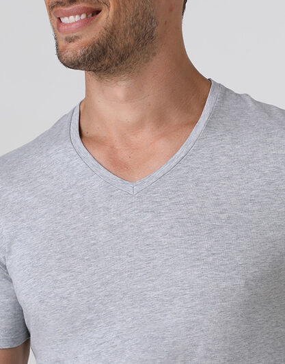 T-Shirt uomo con scollo a V profondo Supima Premium Cotton, grigio melange,  T-Shirt uomo con scollo a V profondo Supima Premium Cotton, grigio melange, , LOVABLE