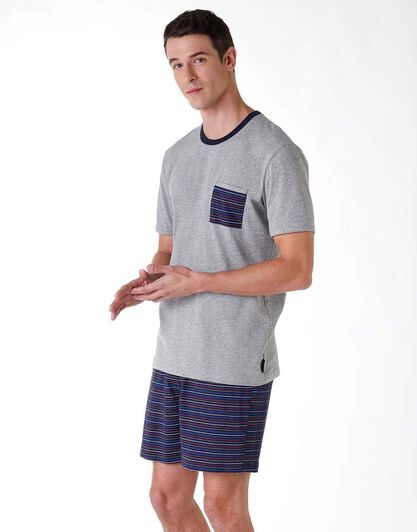 Pigiama corto uomo in jersey di cotone, grigio melange, , LOVABLE