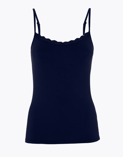 Top Basic Soul in viscosa e pizzo, blu scuro, , LOVABLE