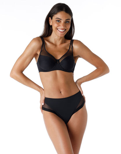 Slip Midi Classic Invisible in microfibra e tulle, nero, , LOVABLE