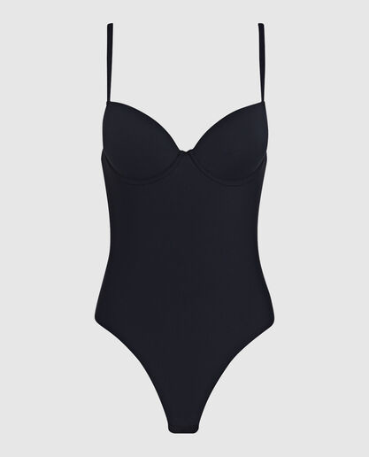 Body modellante con ferretto imbottito perizoma Smooth Shaping in microfibra, nero, , LOVABLE