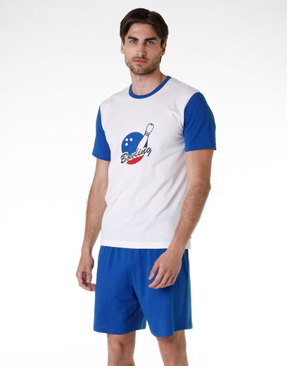 Pigiama corto uomo in 100% cotone, bianco e blu, , LOVABLE