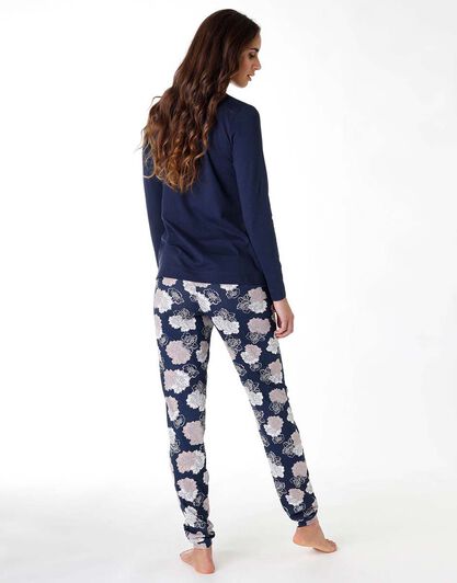 Pigiama lungo donna in 100% jersey di cotone, blu, , LOVABLE