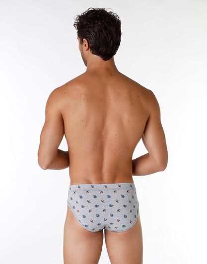 Slip uomo in cotone elasticizzato, grigio con stampa rugby, , LOVABLE