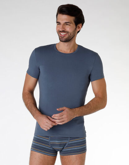 T-shirt uomo in cotone elasticizzato, blu denim, , LOVABLE