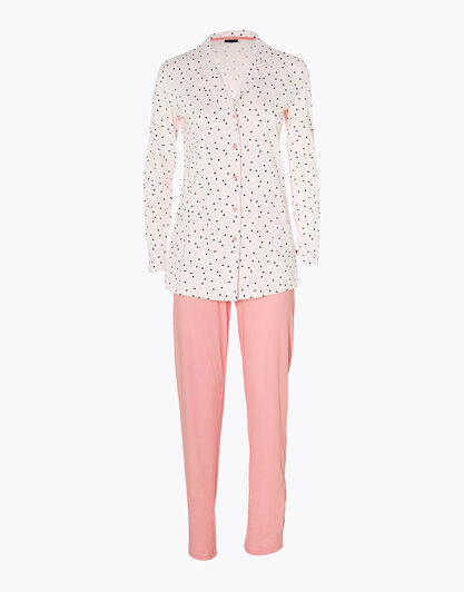 Pigiama lungo donna in jersey 100% cotone, pesca, , LOVABLE