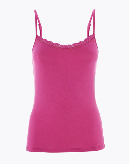 Top Basic Soul in viscosa e pizzo, rosa sorbetto, , LOVABLE