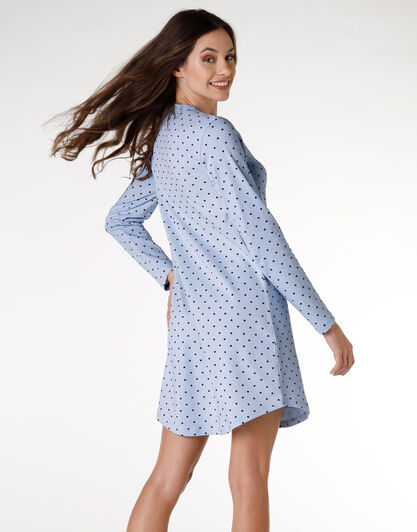 Camicia da notte manica lunga in 100% cotone, azzurro, , LOVABLE