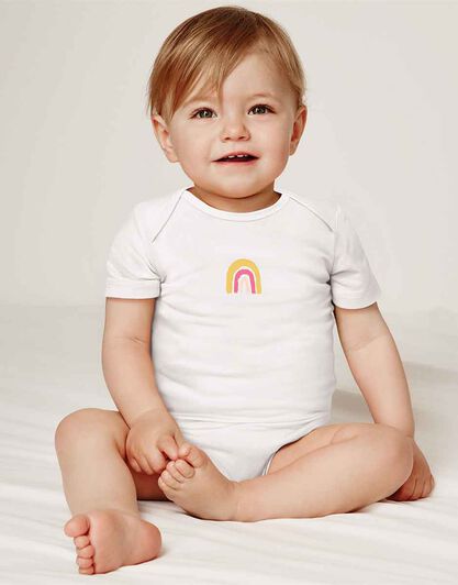 Body neonato a manica corta in cotone biologico pacco da 3, fantasia arcobaleno, rosa e bianco, , LOVABLE