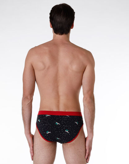 Slip uomo in cotone elasticizzato, nero con stampa, , LOVABLE