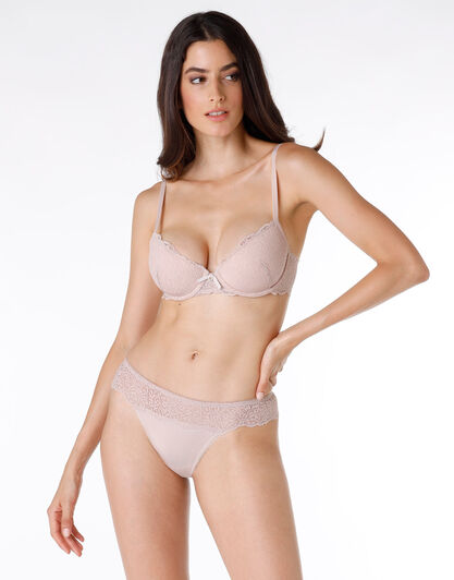 Reggiseno imbottito Lovely lace in pizzo elastico e microfibra, avena, , LOVABLE