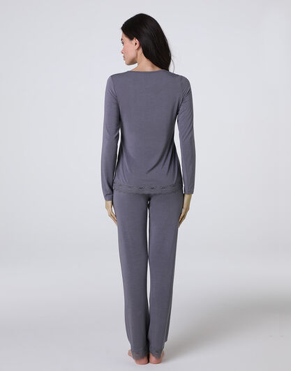 Pigiama Lungo Elegant Modal, grigio antracite, , LOVABLE