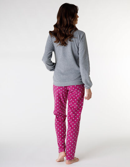 Homewear aperto in pelliccetta jacquard e micropile, rosa e grigio, , LOVABLE
