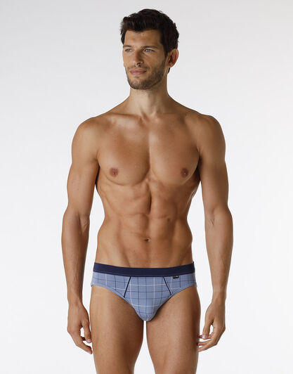 Slip Casual Stretch Cotton in cotone elasticizzato, azzurro con stampa a quadri, , LOVABLE