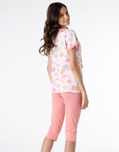 Pigiama capri donna in jersey 100% cotone, rosa con stampa, , LOVABLE