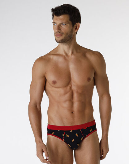 Slip Funny Xmas in stretch cotton, nero con stampa pan di zenzero, , LOVABLE
