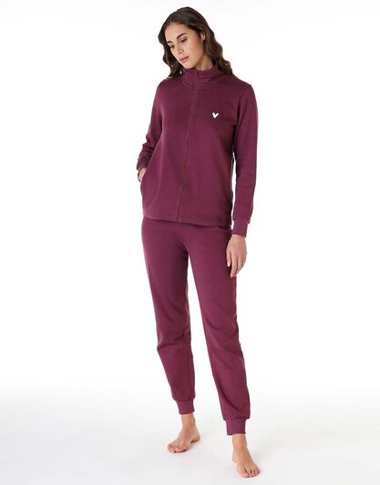 Homewear donna in 100% felpa di cotone, bordeaux, , LOVABLE