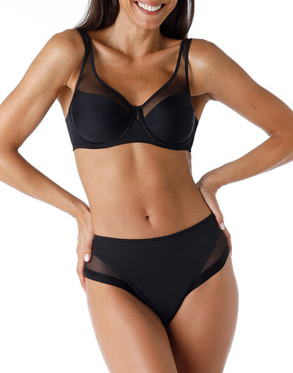 Slip Midi Classic Invisible in microfibra e tulle, nero,  Slip Midi Classic Invisible in microfibra e tulle, nero, , LOVABLE