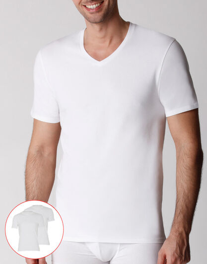 T-shirt scollo a V uomo in cotone biologico, confezione x2 bianco, , LOVABLE