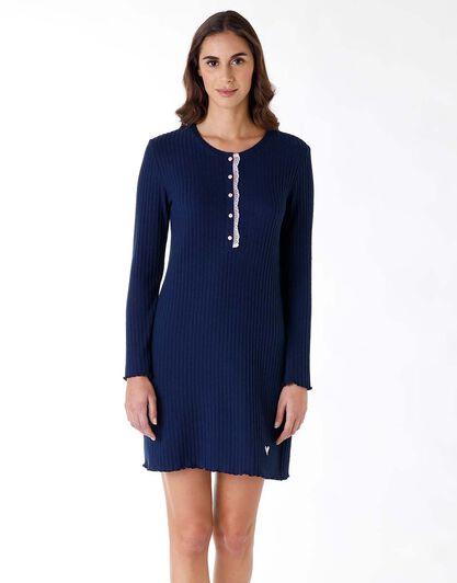 Camicia da notte in tessuto caldo, blu, , LOVABLE