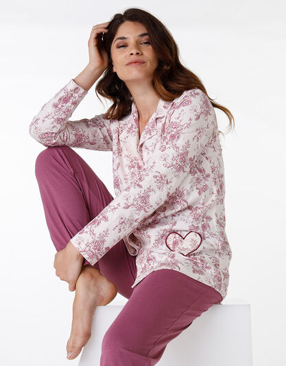 Pigiama Lungo aperto in jersey, stampa rose, , LOVABLE