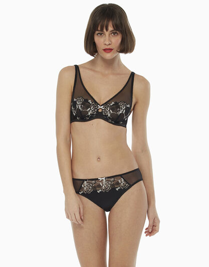 Slip nero in tulle e raso elasticizzato, , LOVABLE