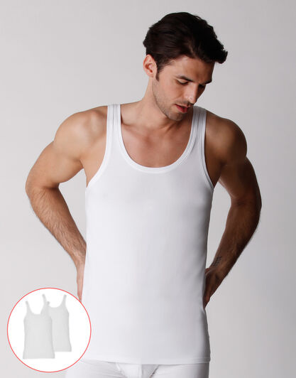 Canotta uomo in cotone biologico, confezione x2 bianco, , LOVABLE