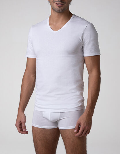 T-shirt scollo a V Cool Sensation in Stretch Cotton, bianco,  T-shirt scollo a V Cool Sensation in Stretch Cotton, bianco, , LOVABLE