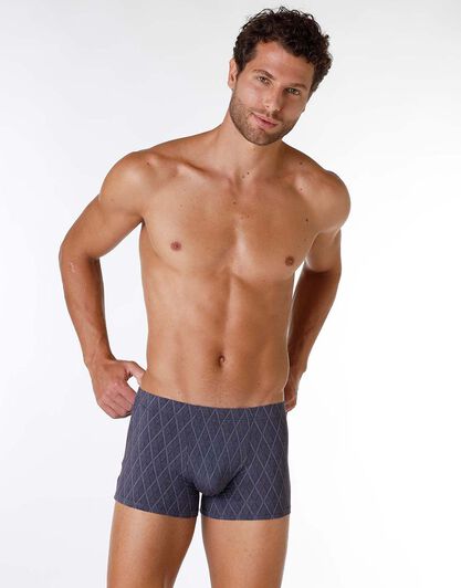 Boxer uomo in micromodal, blu nvy con effetto rombi, , LOVABLE