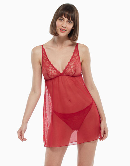 Babydoll in pizzo e tulle, rosso, , LOVABLE