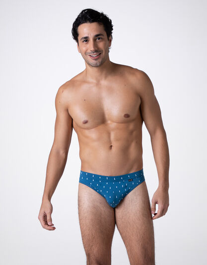 Slip in Cotone Modal, petrolio con stampa scacchi, , LOVABLE