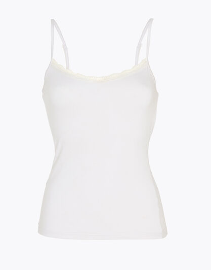Top donna Basic Soul in viscosa con balza in pizzo, bianco seta, , LOVABLE