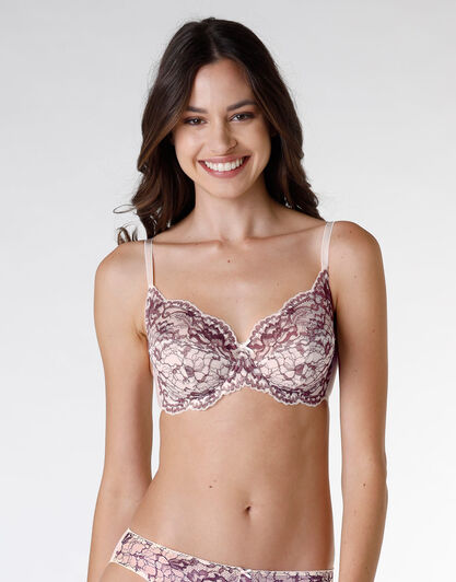 Reggiseno con ferretto Sophisticated Lace in pizzo e tulle, avorio e bordeaux, , LOVABLE