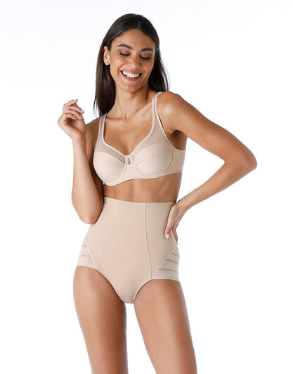 Guaina Vita Alta Fancy Shaping in microfibra modellante e tulle, cipria, , LOVABLE